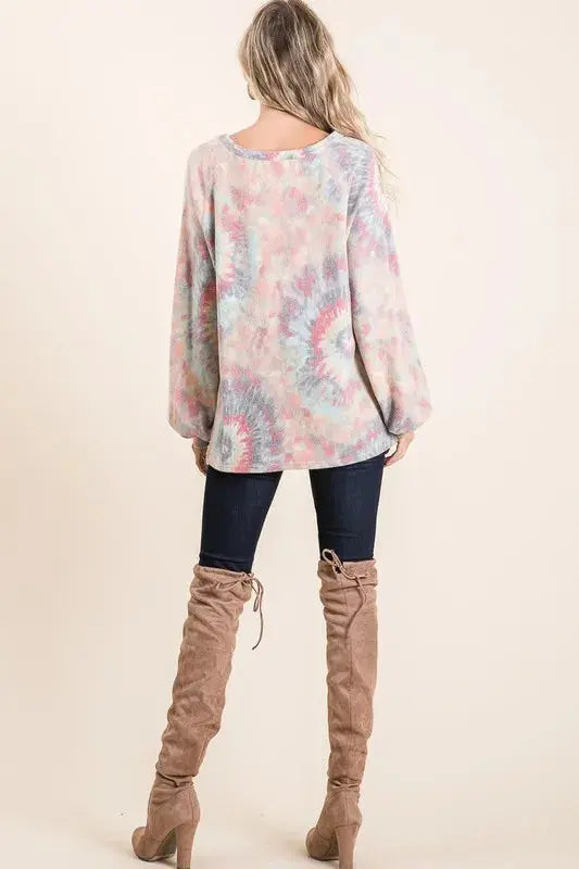 Women's T-Shirt - Tie Dye Puff Sleeve - Casual Style