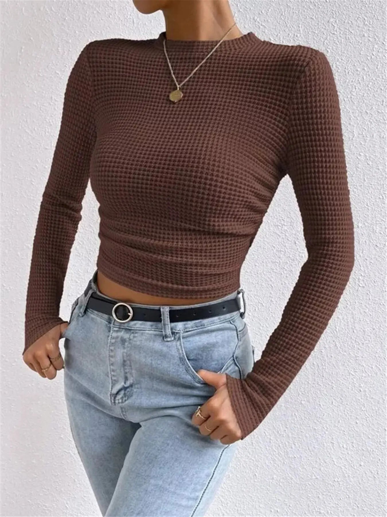 Waffle Knit Long Sleeve T Shirt
