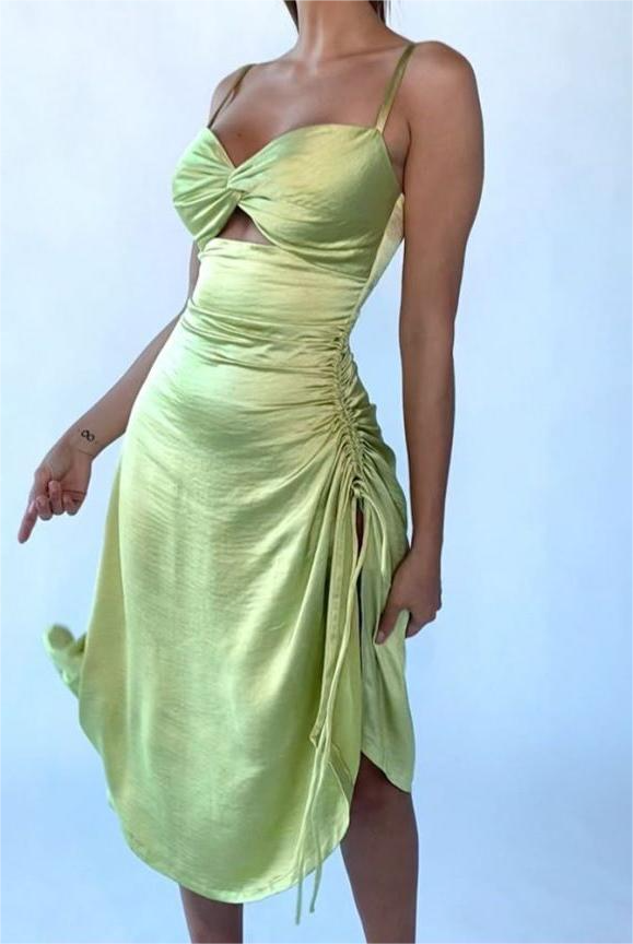 Light Green Sexy Drawstring Irregular Asymmetric Dress