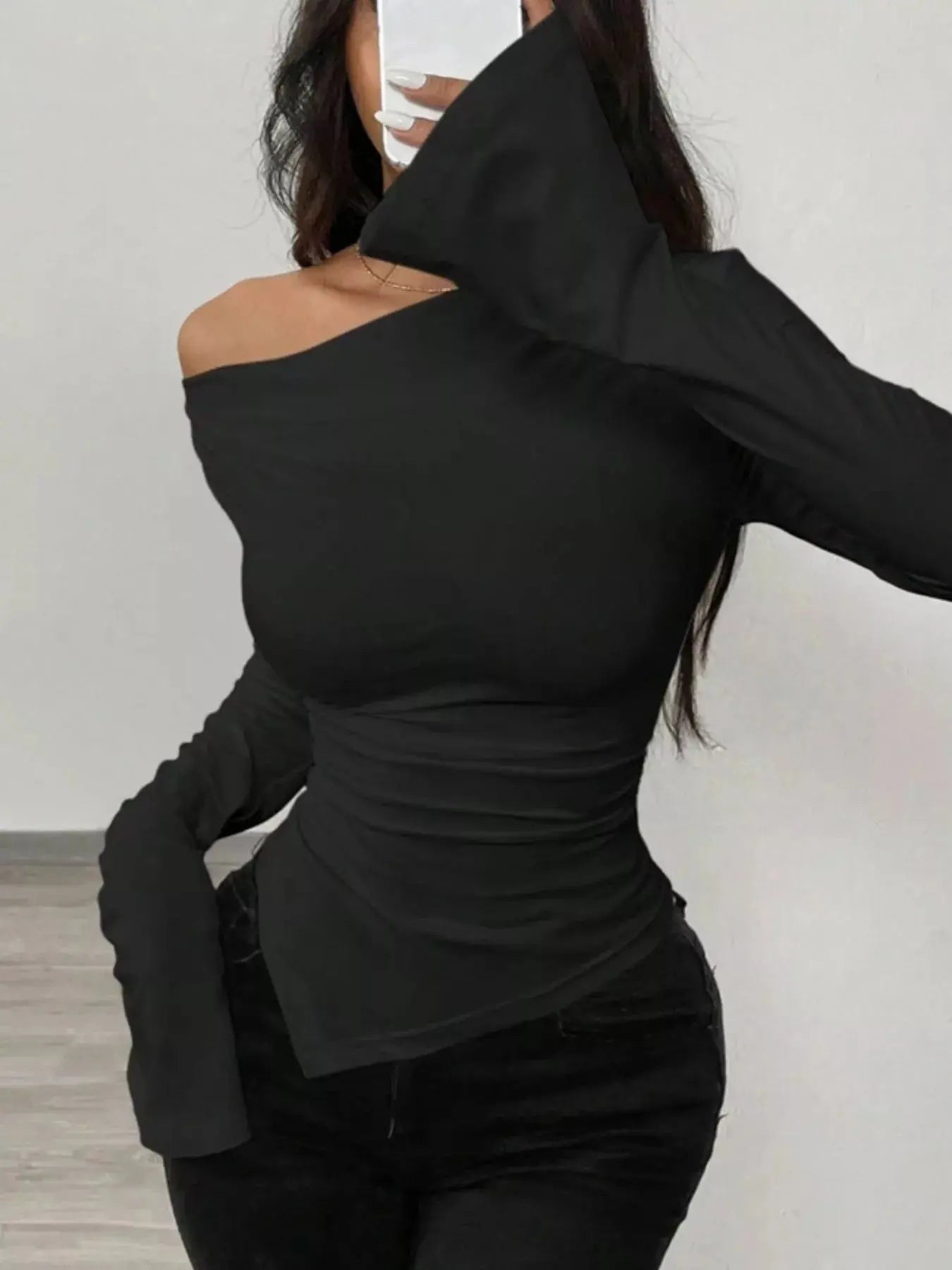 Asymmetrical Long Sleeve Fitted T Shirt