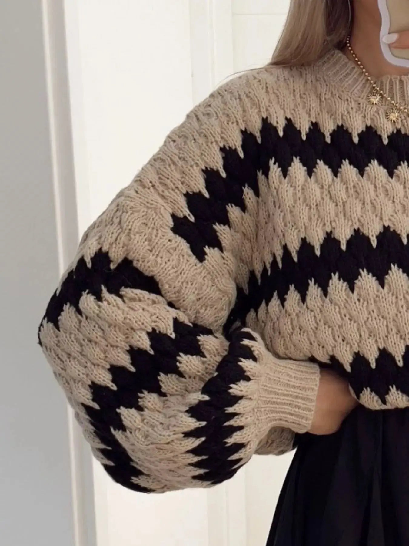 Striped Round Neck Dropped Shoulder Sweater