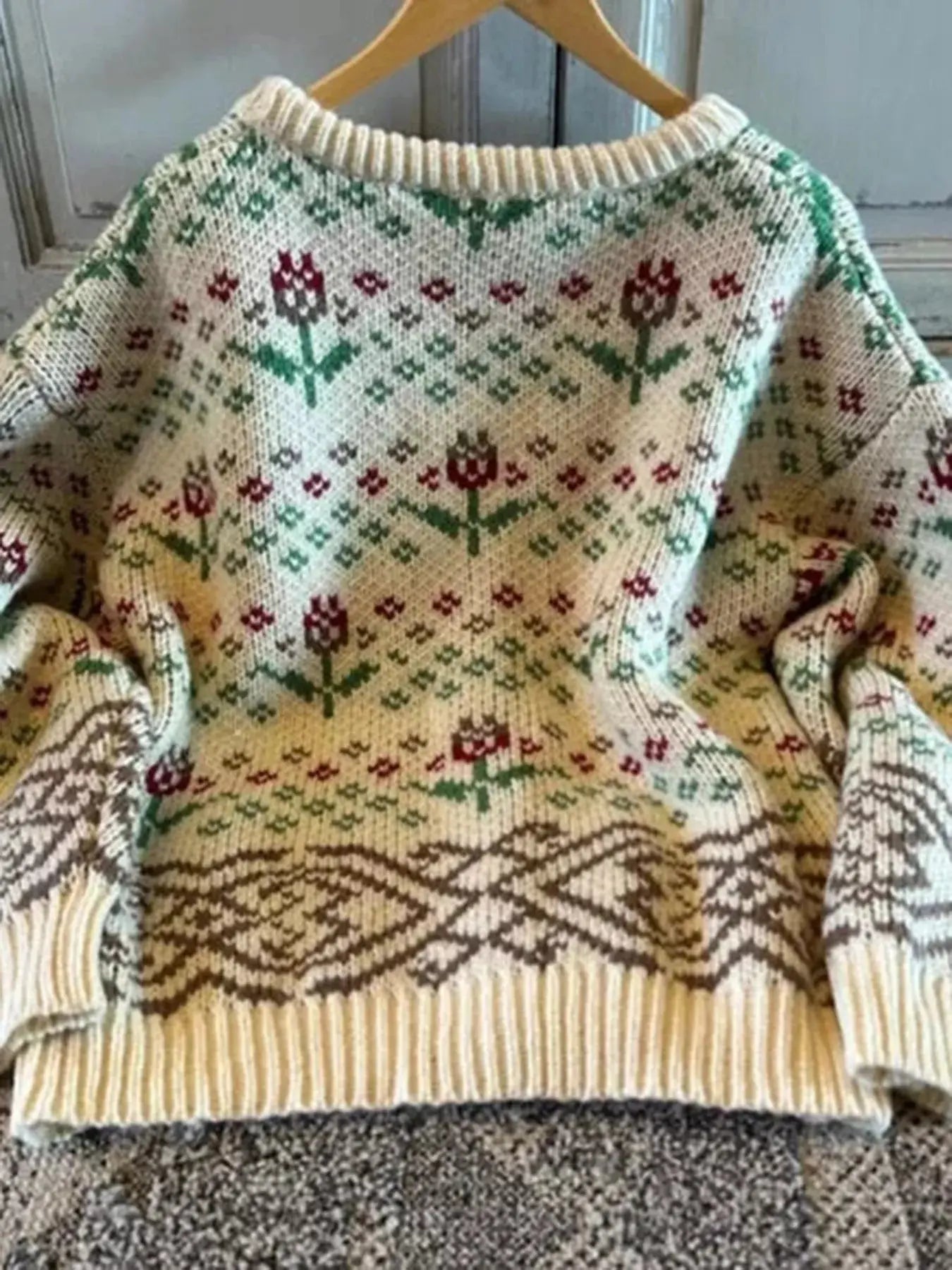 Cozy Vintage Floral Knit Button Up Cardigan