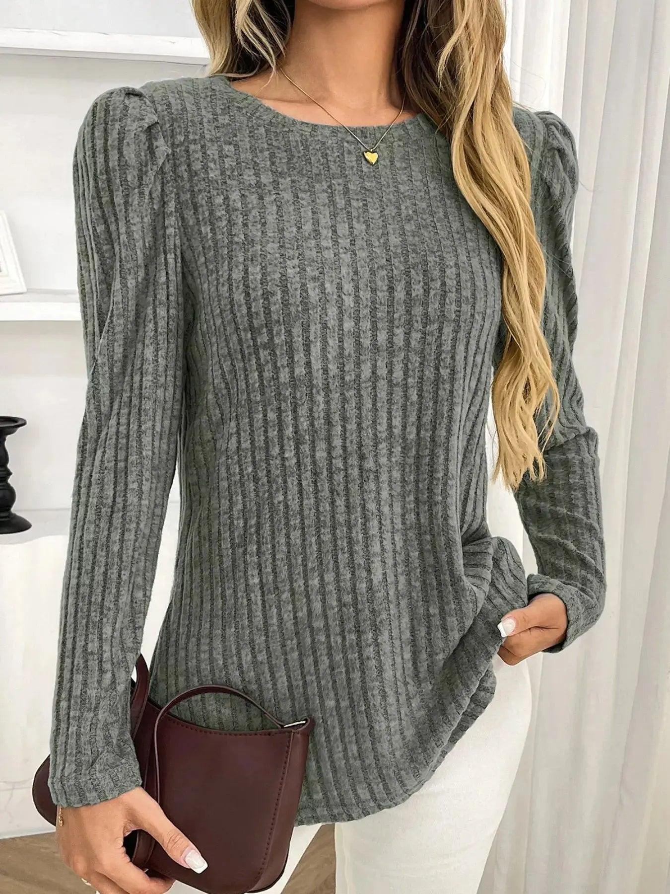 Round Neck Puff Sleeve T Shirt