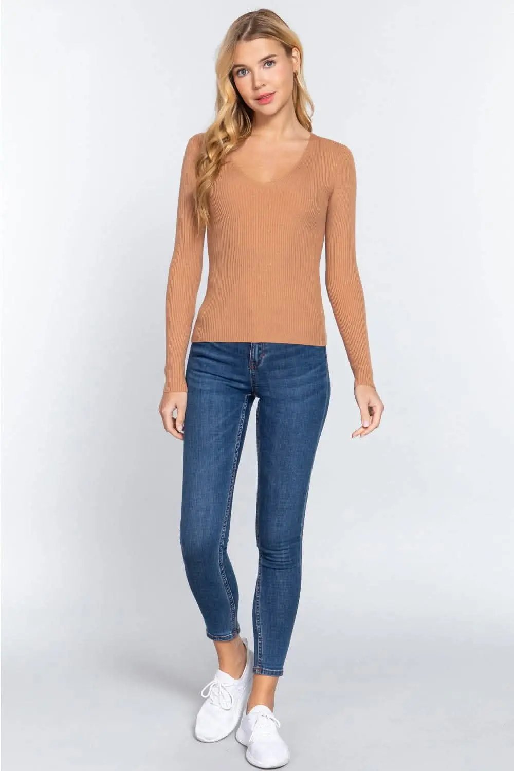 Trendsi V-Neck Activewear Top | Fitted Rib Knit