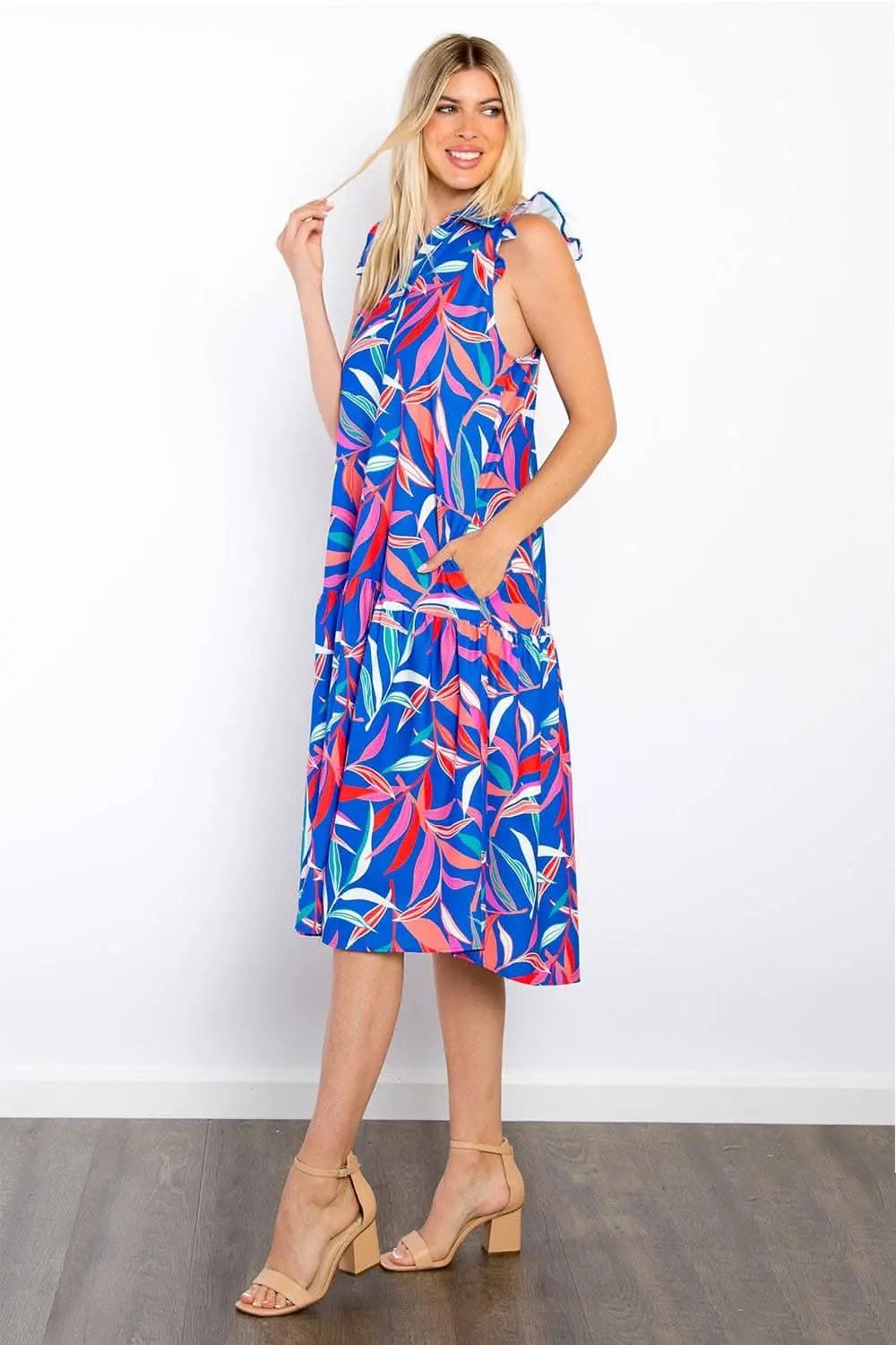 Dresses Trendsi Be Stage Print Ruffled Midi Dress with Pockets Chic