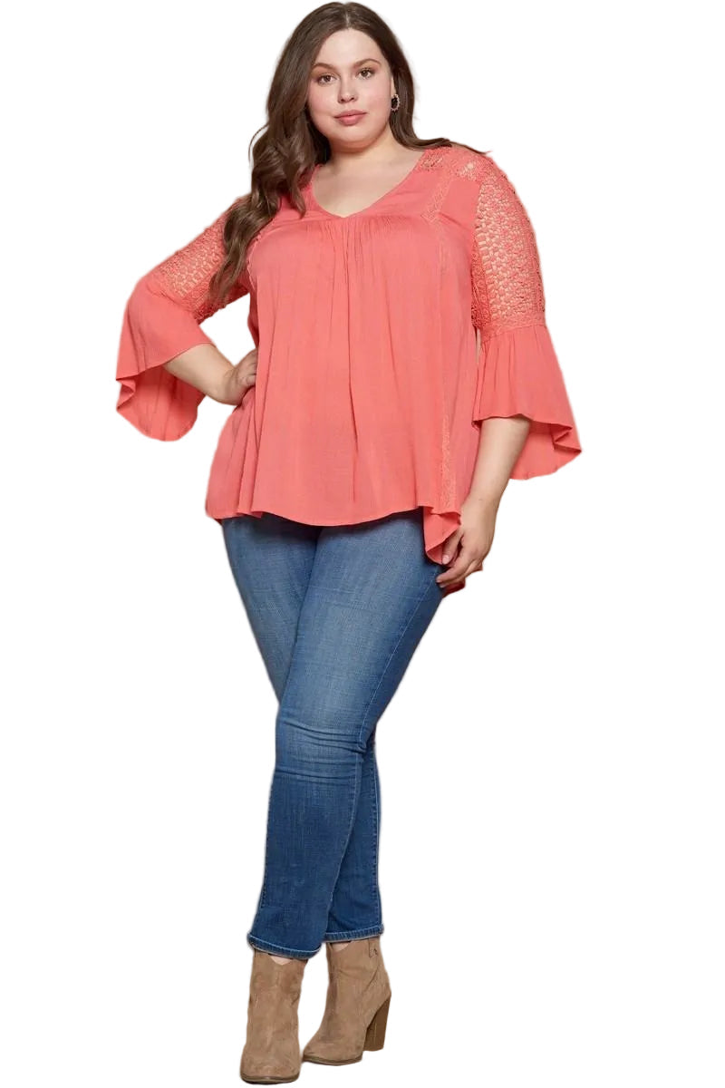 Solid Woven Babydoll Blouse in Coral