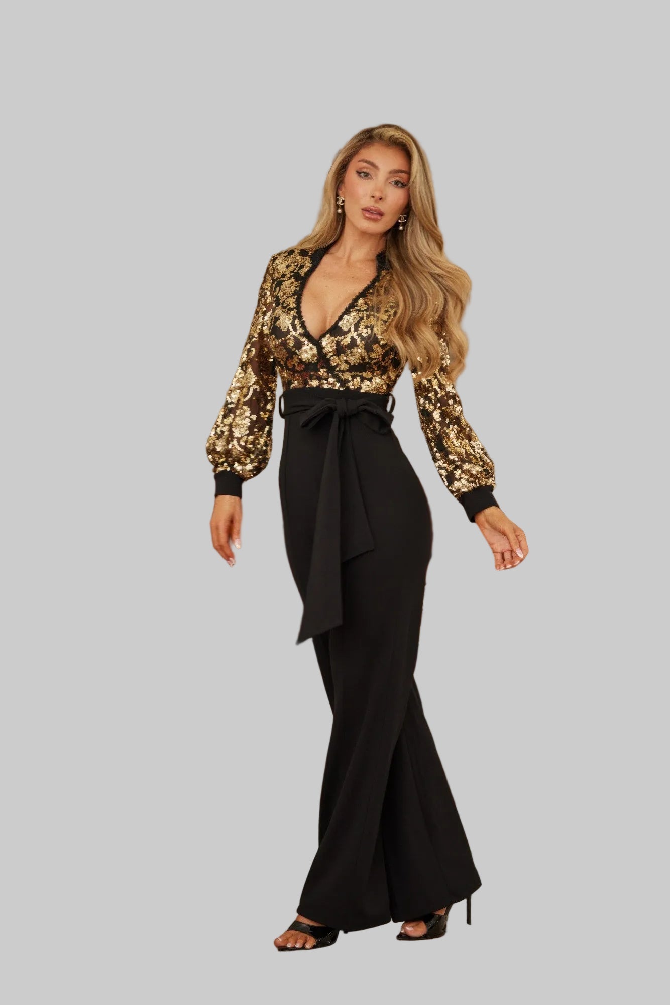 Flower Vein Sequin Print Jumpsuit