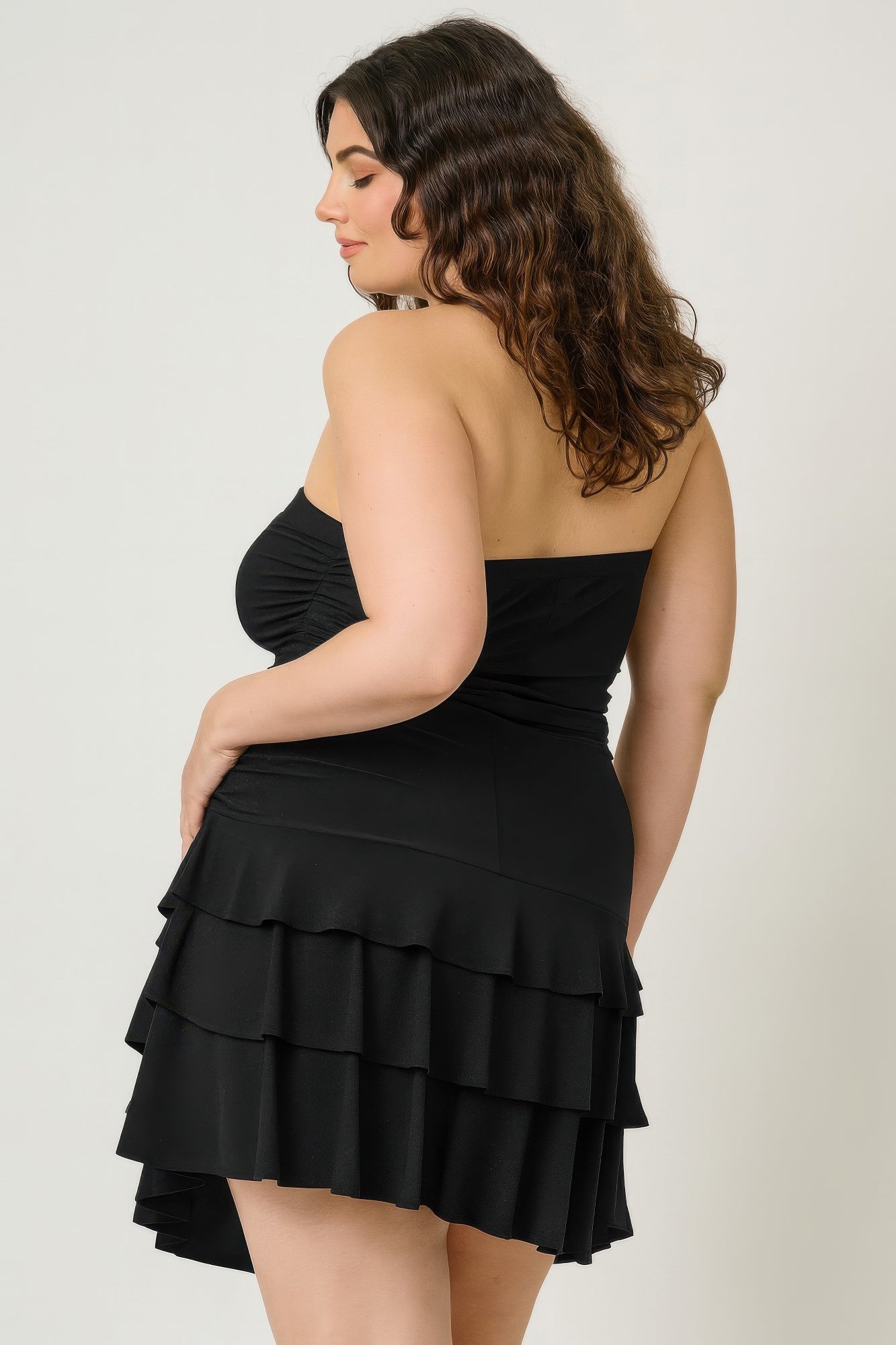 Plus Size Strapless Tiered Ruffle Dress