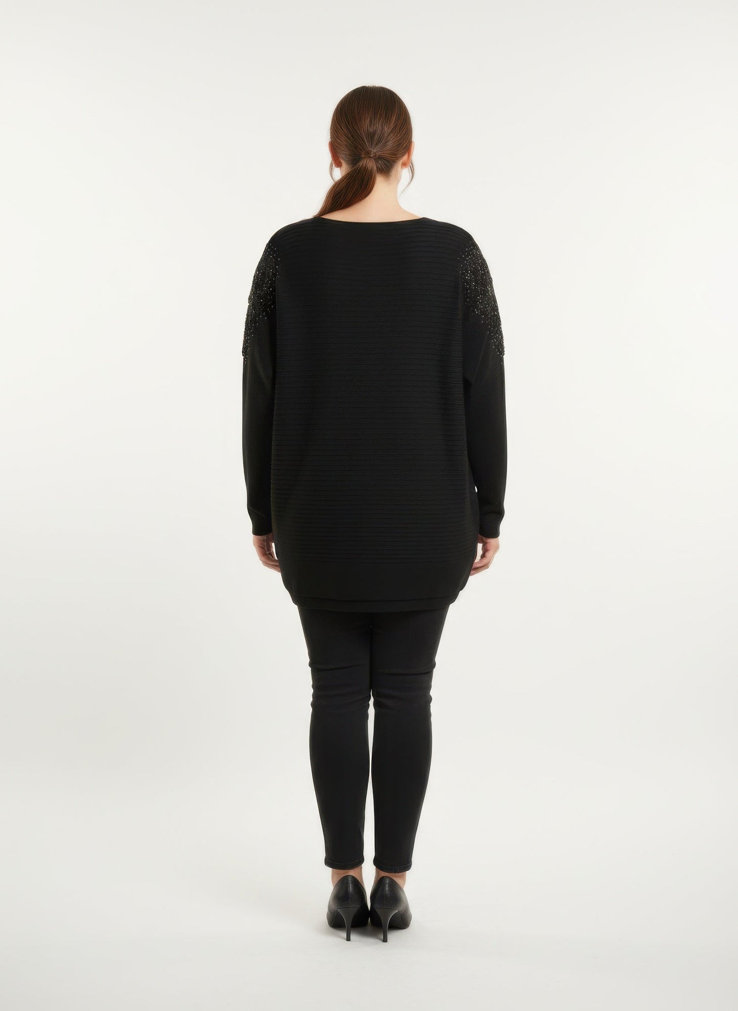 Crimson Lace Embellished Knit Tunic Top