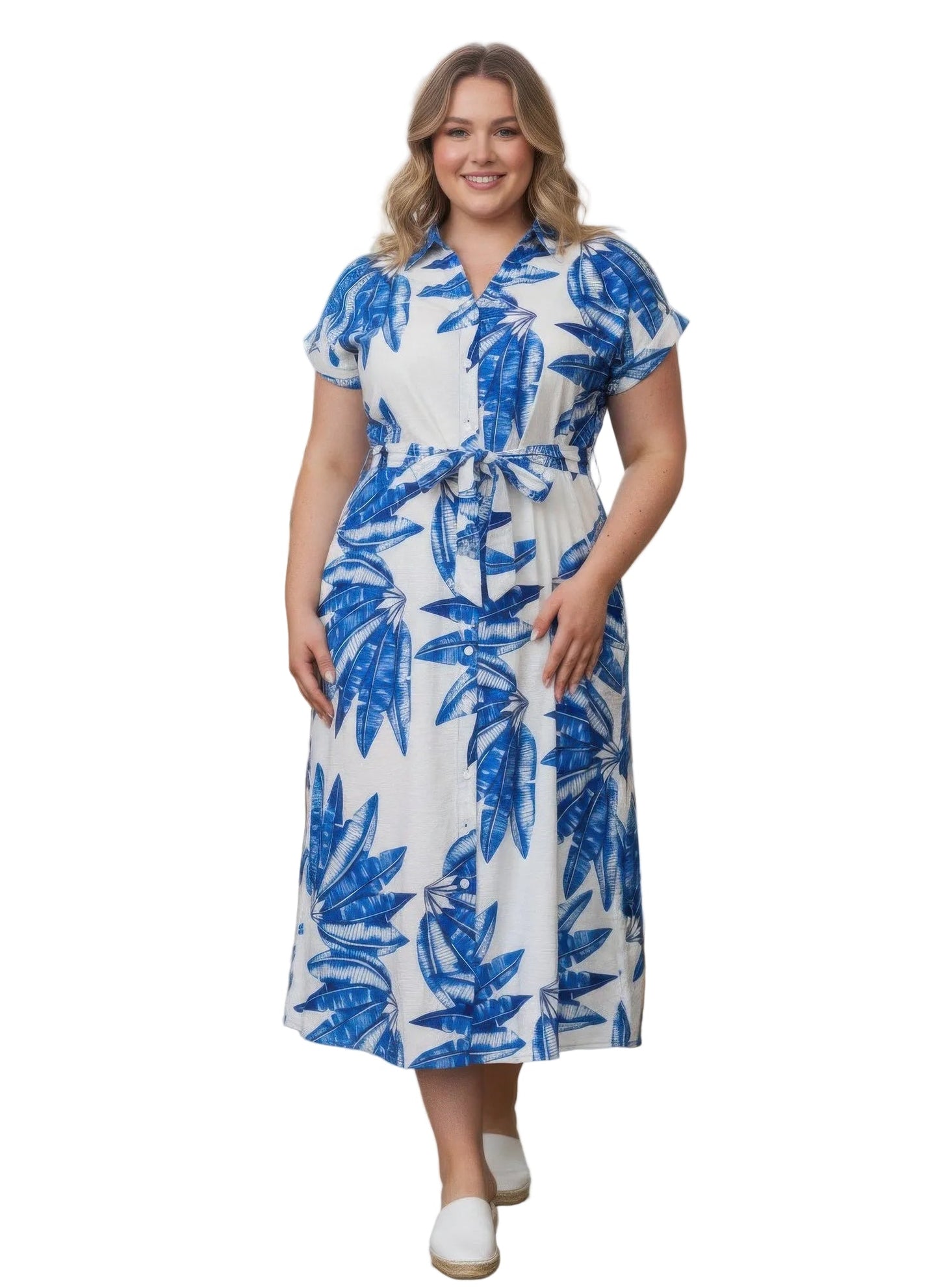 Plus Size Tropical Leaf Midi Dress
