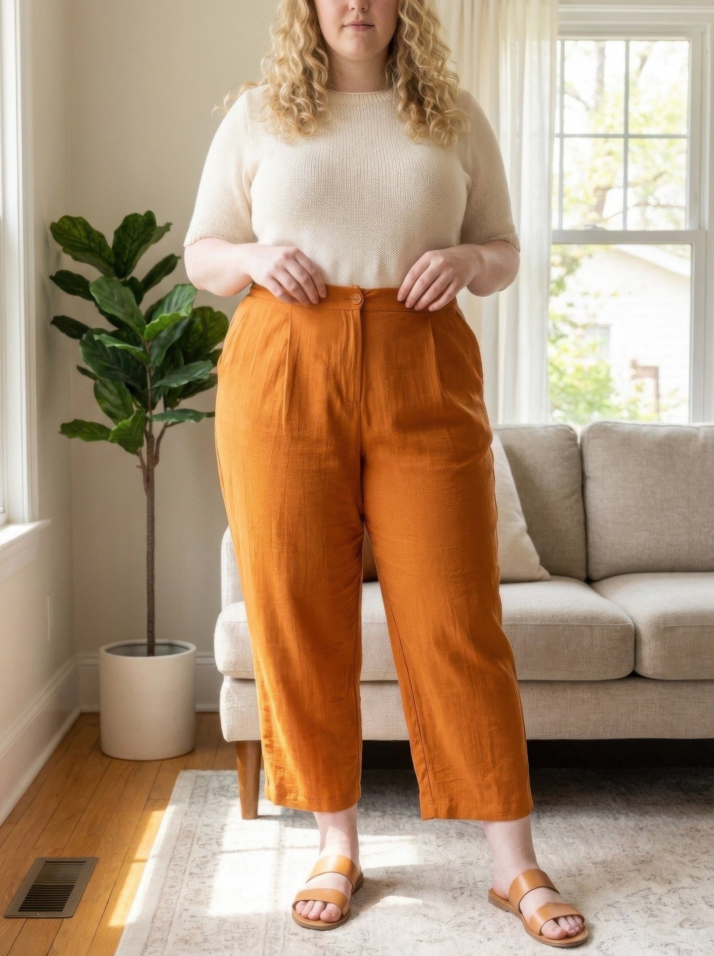 High-rise Linen-blend Straight Leg Pants