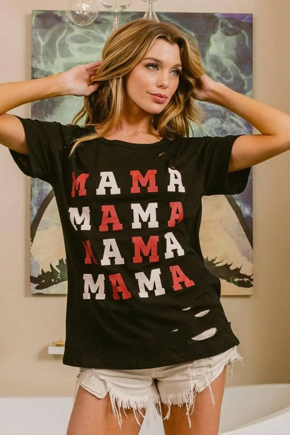Trendsi Women's Graphic T-Shirt Motherhood Distressed Casual Tee