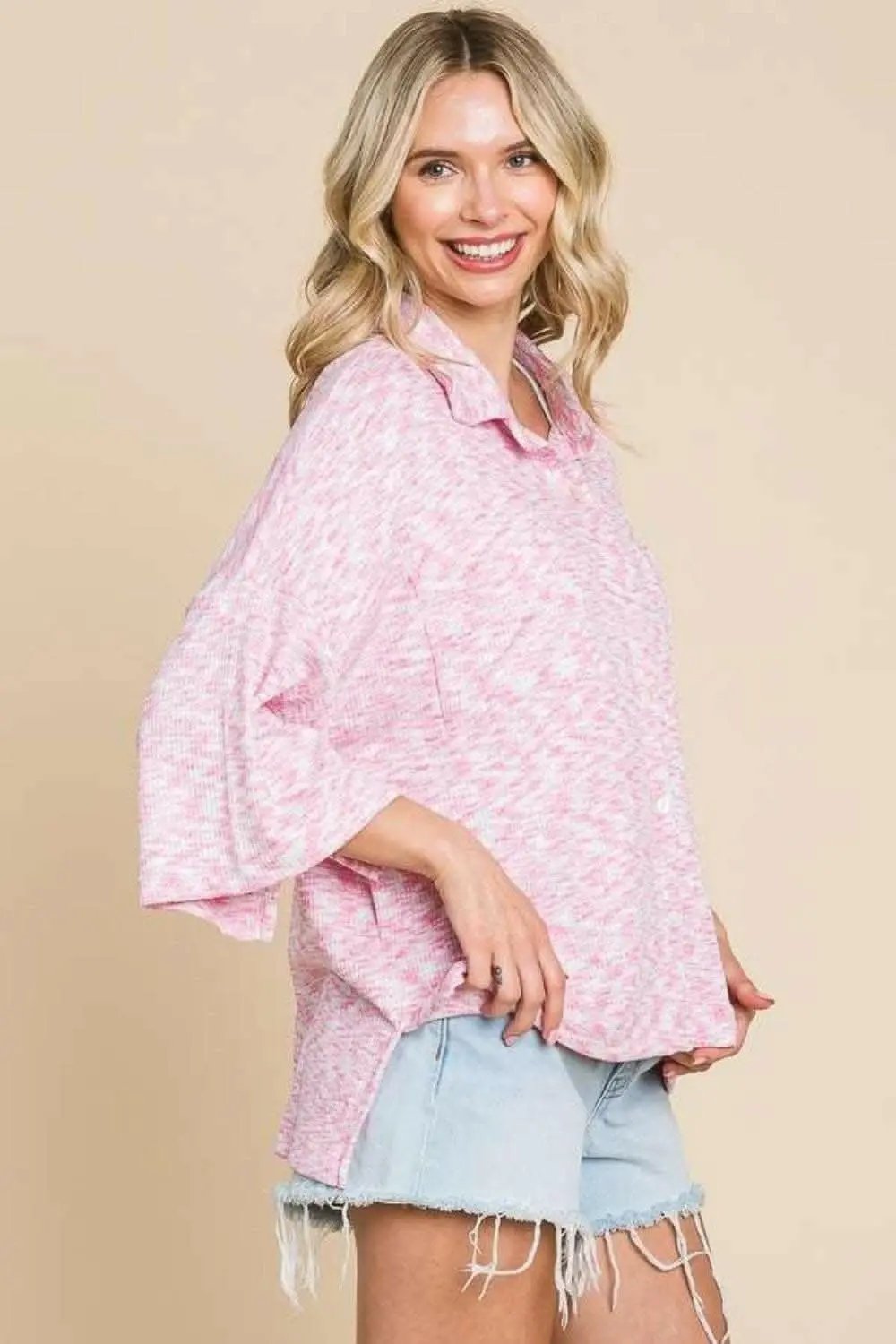 Pants Trendsi Red Slit Shirt Women's Casual Button-Up Top - Chic & Drop Shoulder