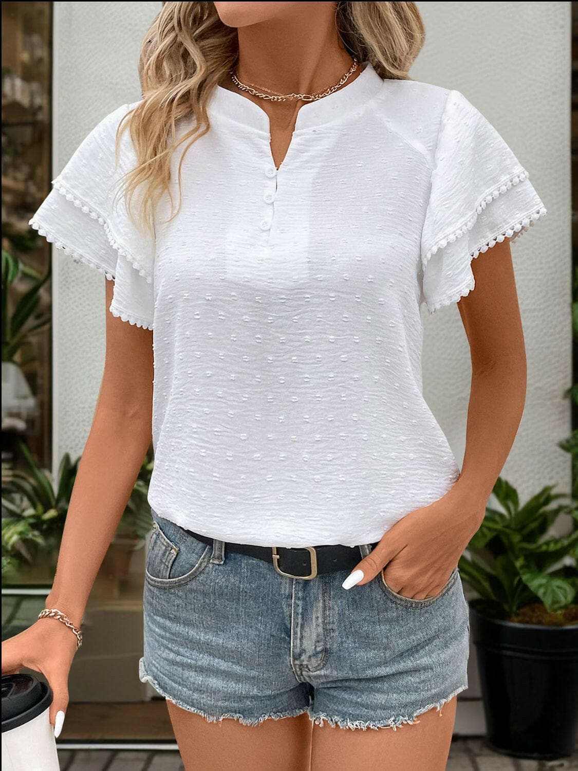 Women's Swiss Dot Blouse by Trendsi | Notched Collar