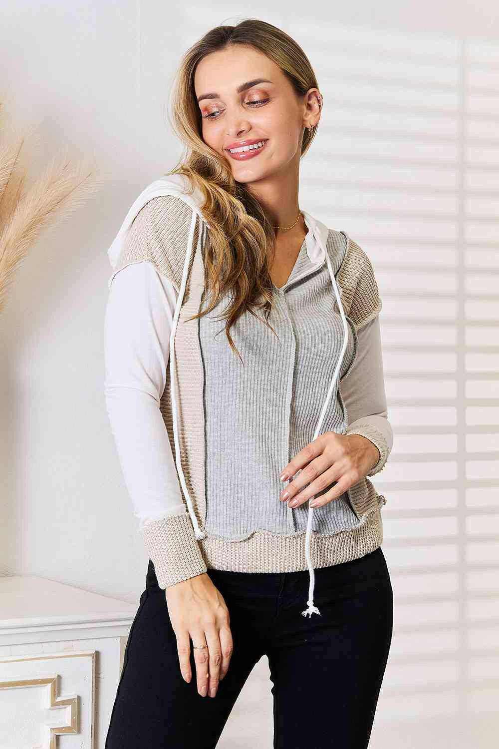 Trendsi Women's Color Block Hoodie with Seam Details - Chic Casual