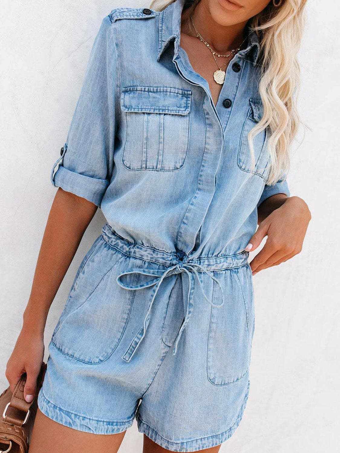 Accessories Trendsi just arrived - Chic denim drawstring romper
