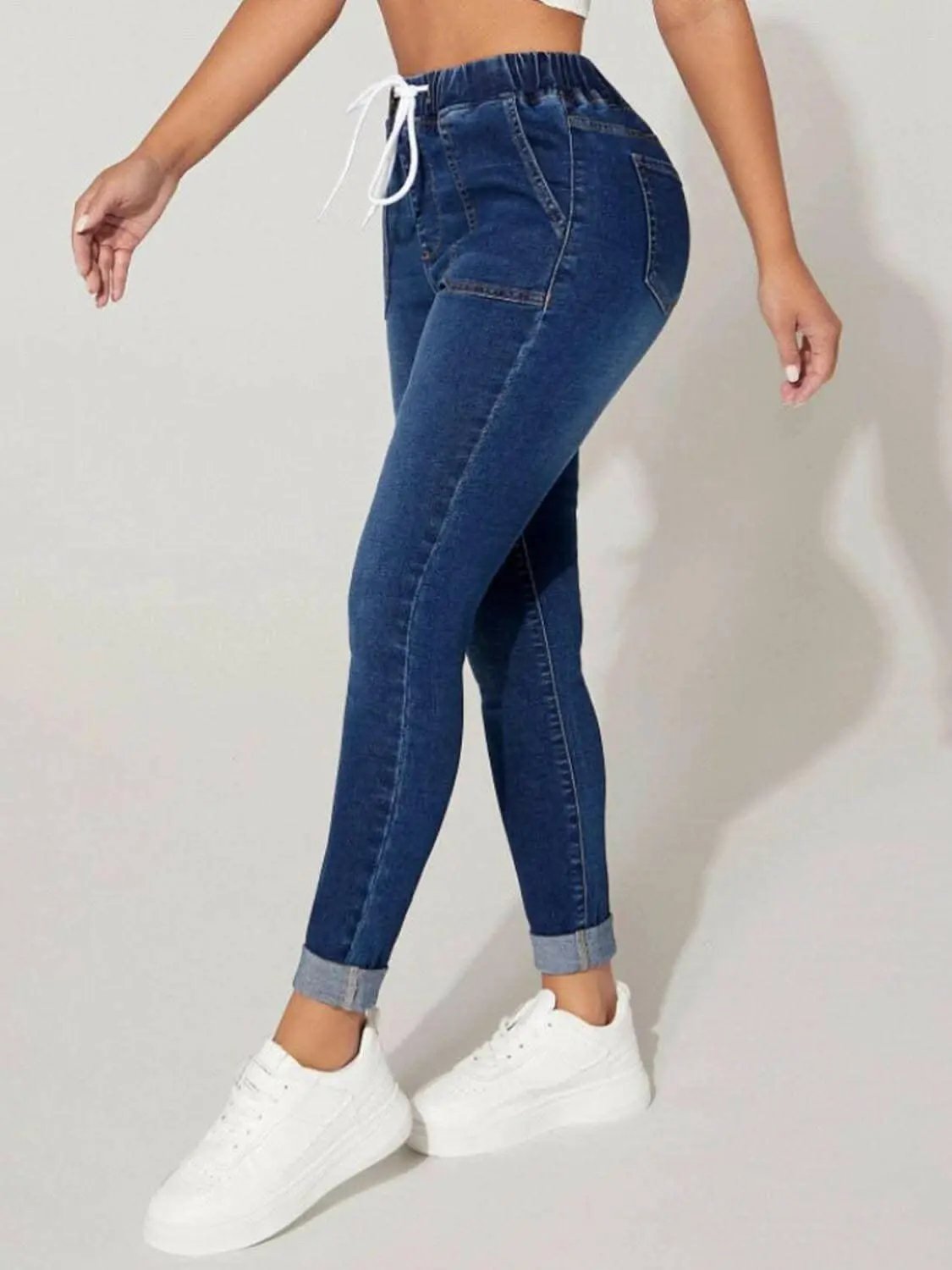 Trendsi Cropped Drawstring Jeans - Chic Women's Casual Denim
