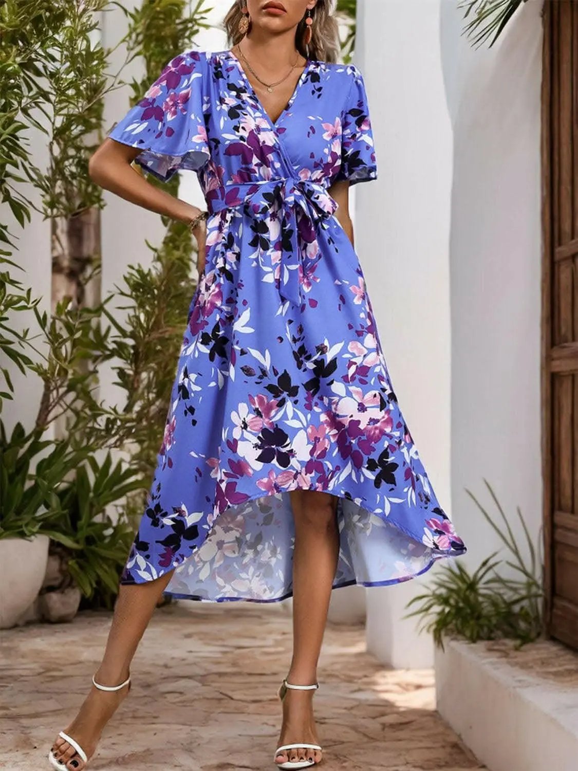 Trendsi Midi Wrap Dress Floral Periwinkle