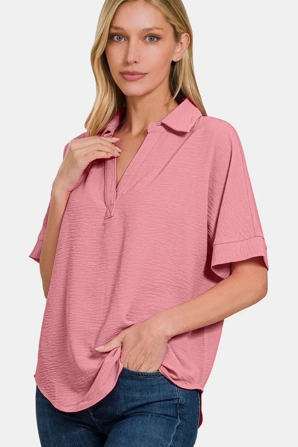 Pants Trendsi Zenana Textured Top Women's Casual Tee Soft, Short Sleeve