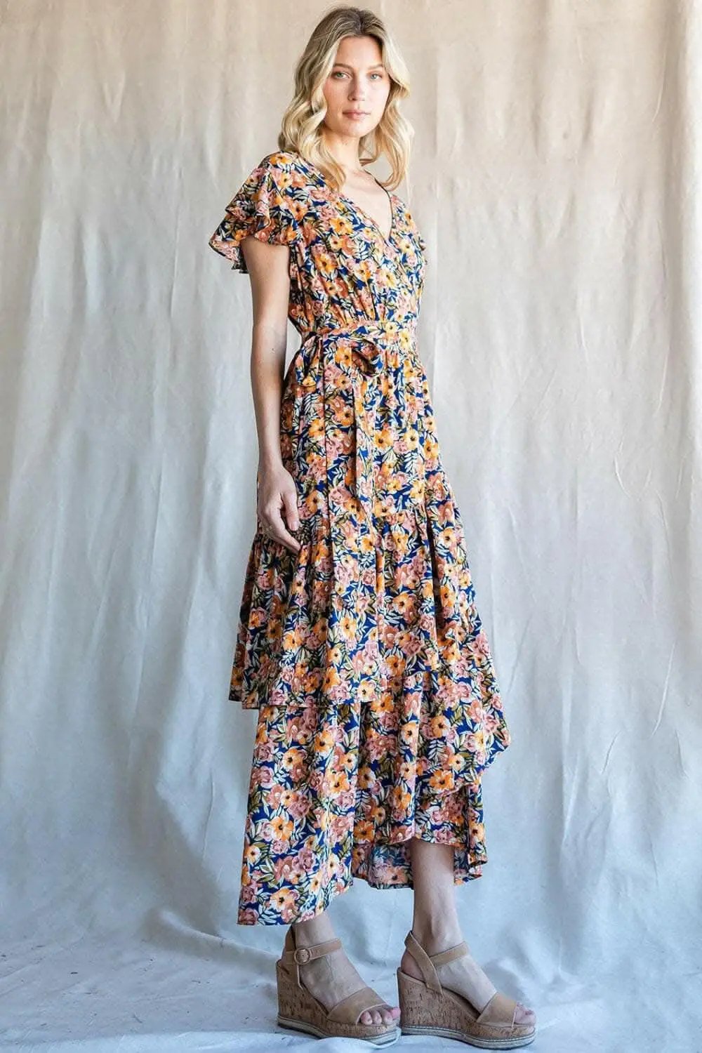 Dresses Trendsi swimwear - Cotton Bleu by Nu Label Floral Ruffled Midi Dress