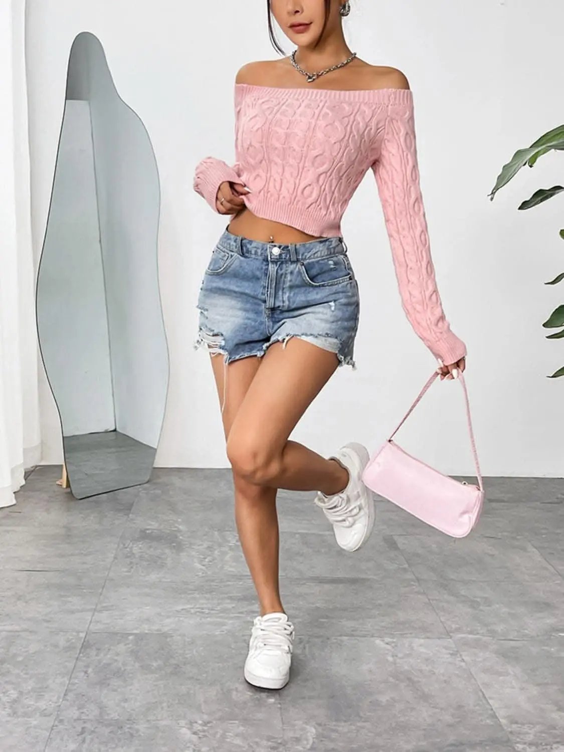 Sweaters Trendsi Cozy off-shoulder cable-knit top