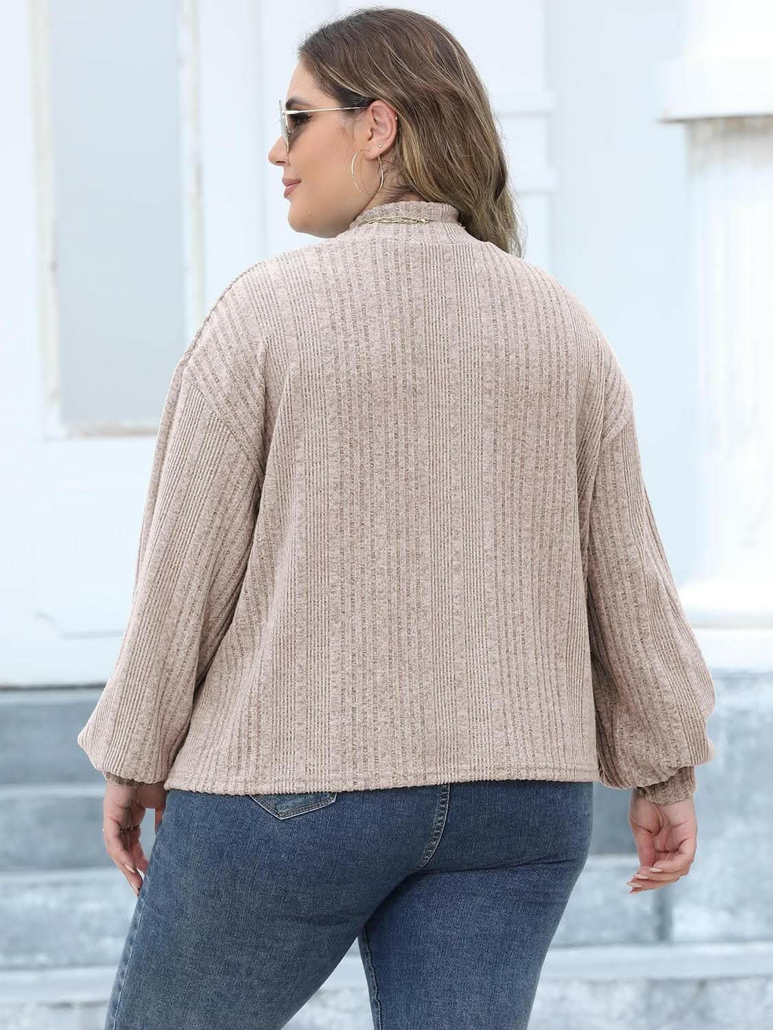 Sweaters Trendsi Plus Size Ribbed Top Women's Cozy Mock Neck Casual Tee
