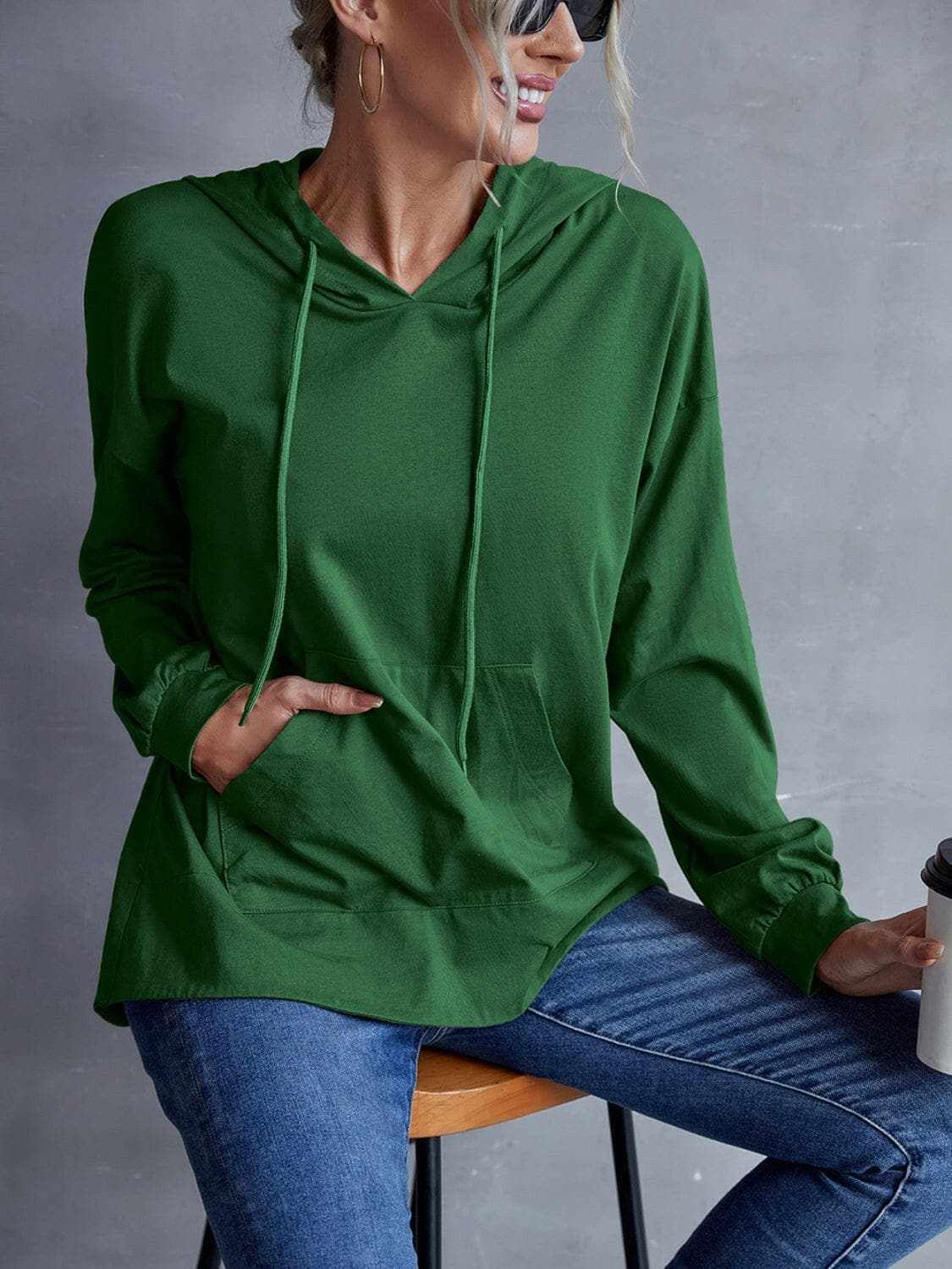 T-Shirts Trendsi Sweatshirts & Hoodies - Trendsi Dropped shoulder hoodie with p