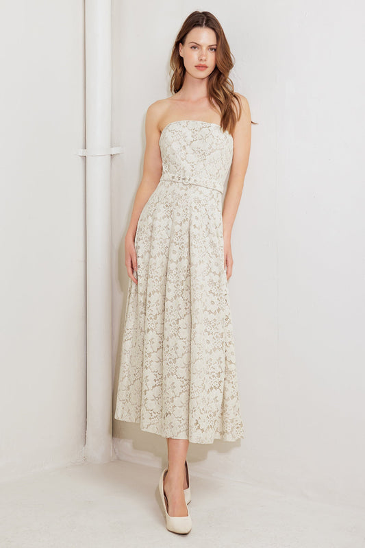 NATURAL STORYLINE WOVEN LACE MIDI DRESS