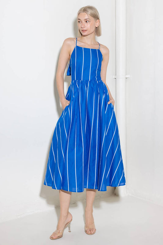 LET THE GOOD IN BLUE WOVEN MIDI DRESS