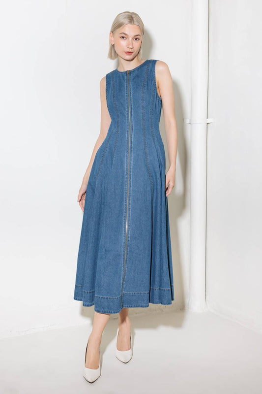 IRRESISTIBLY POISED DENIM MIDI DRESS