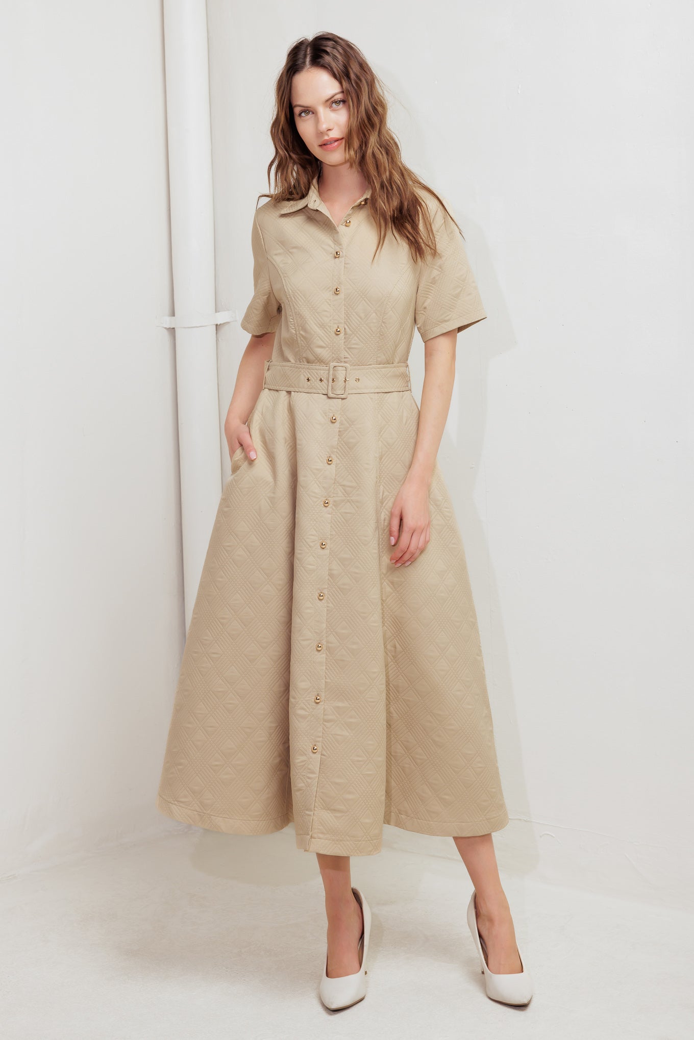 NEUTRAL CHIC WOVEN MIDI DRESS FR NEUTRAL CHIC WOVEN MIDI DRESS FR