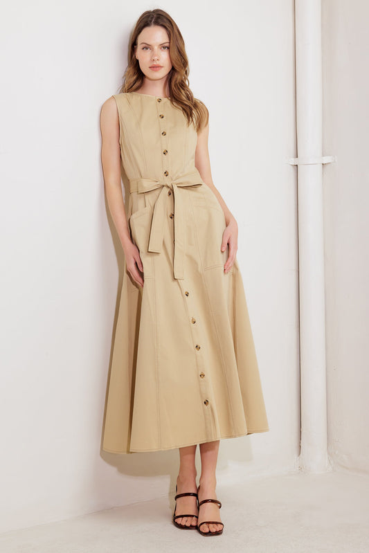NATUREāS GENTLE SONG BEIGE WOVEN MIDI DRESS