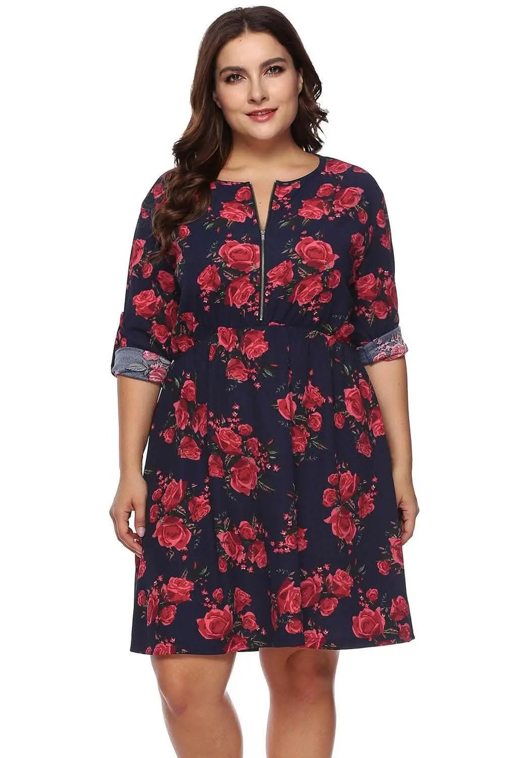 Dresses Trendsi plus - Floral half zip dress for curves