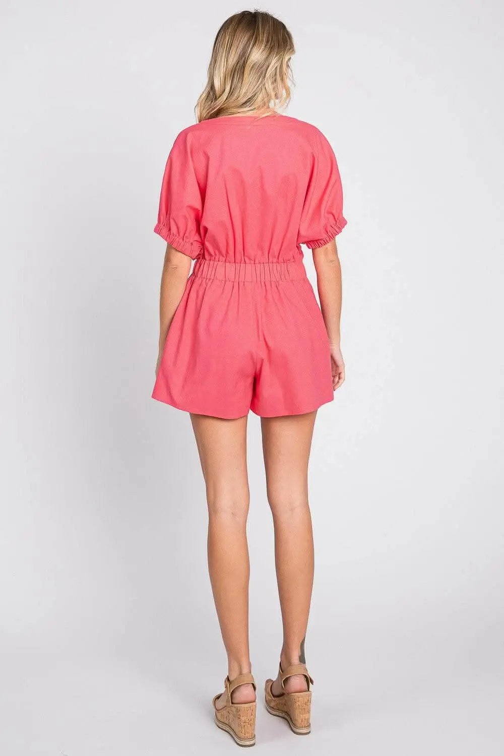 Dresses Trendsi GeeGee Half Button V-Neck Linen Romper
