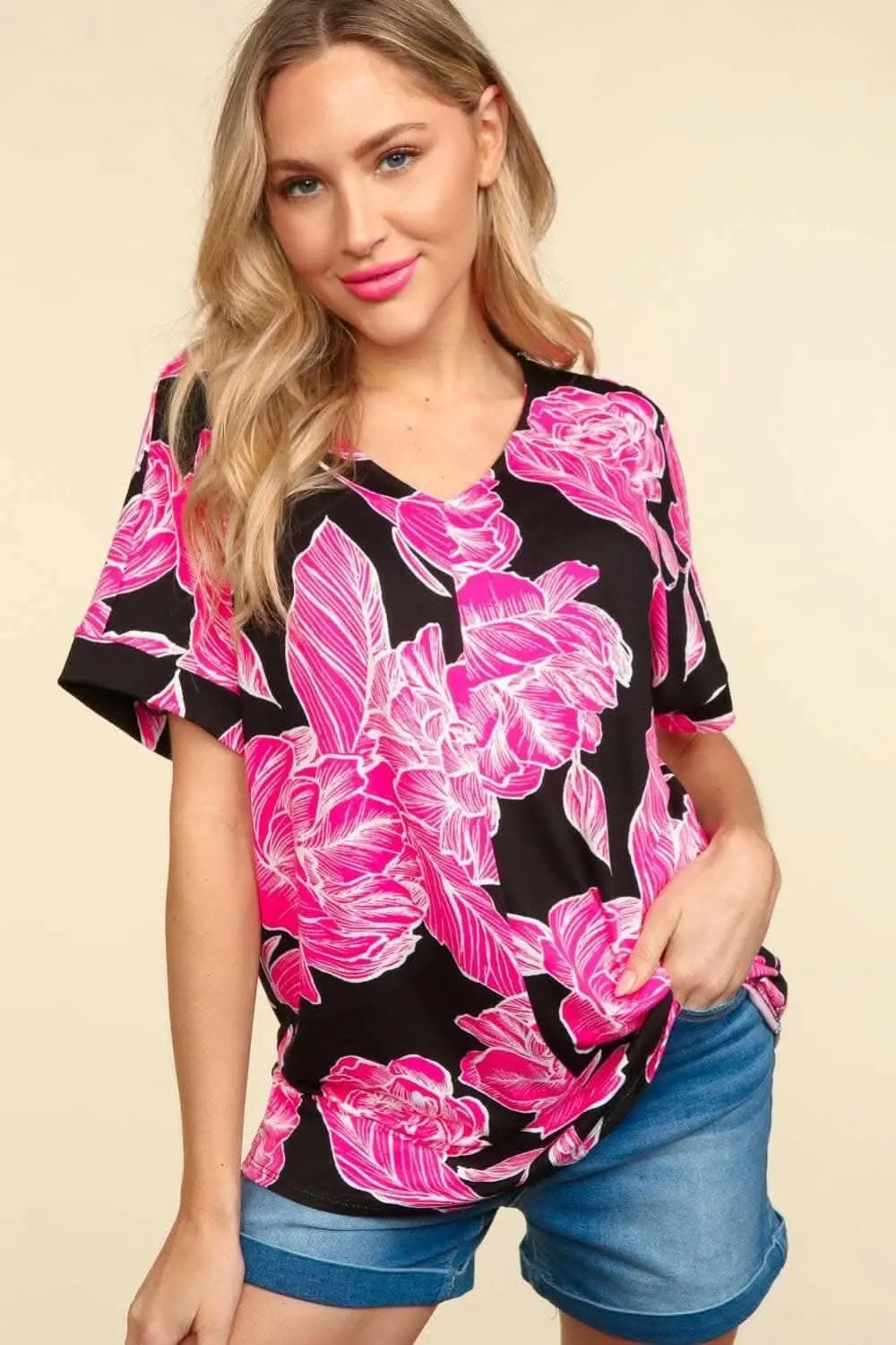 T-Shirts Trendsi Haptics Floral Drop Shoulder T-Shirt