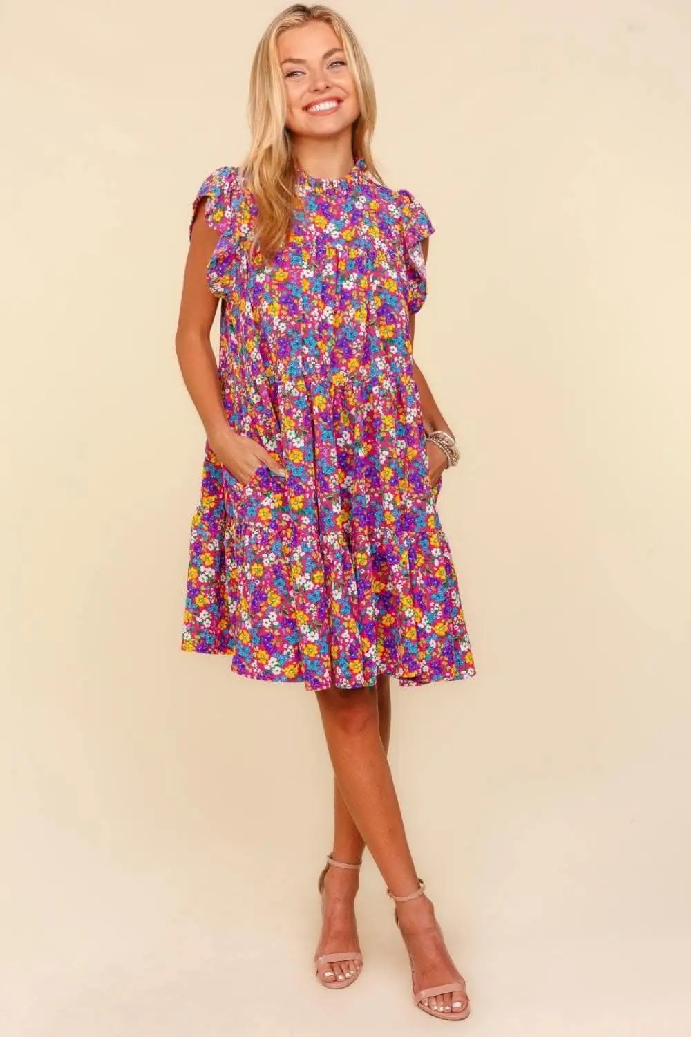 Dresses Trendsi Floral Mini Dress Women's Casual Ditsy Print Cute Frilled Mock Neck