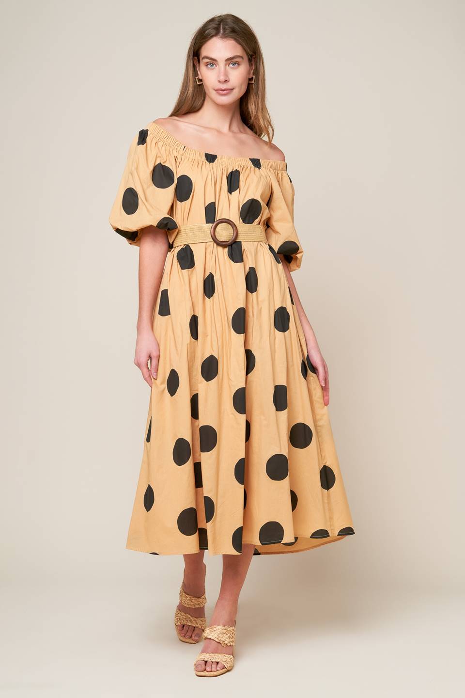 HUMMINGBIRD'S HAVEN TAUPE WOVEN MIDI DRESS
