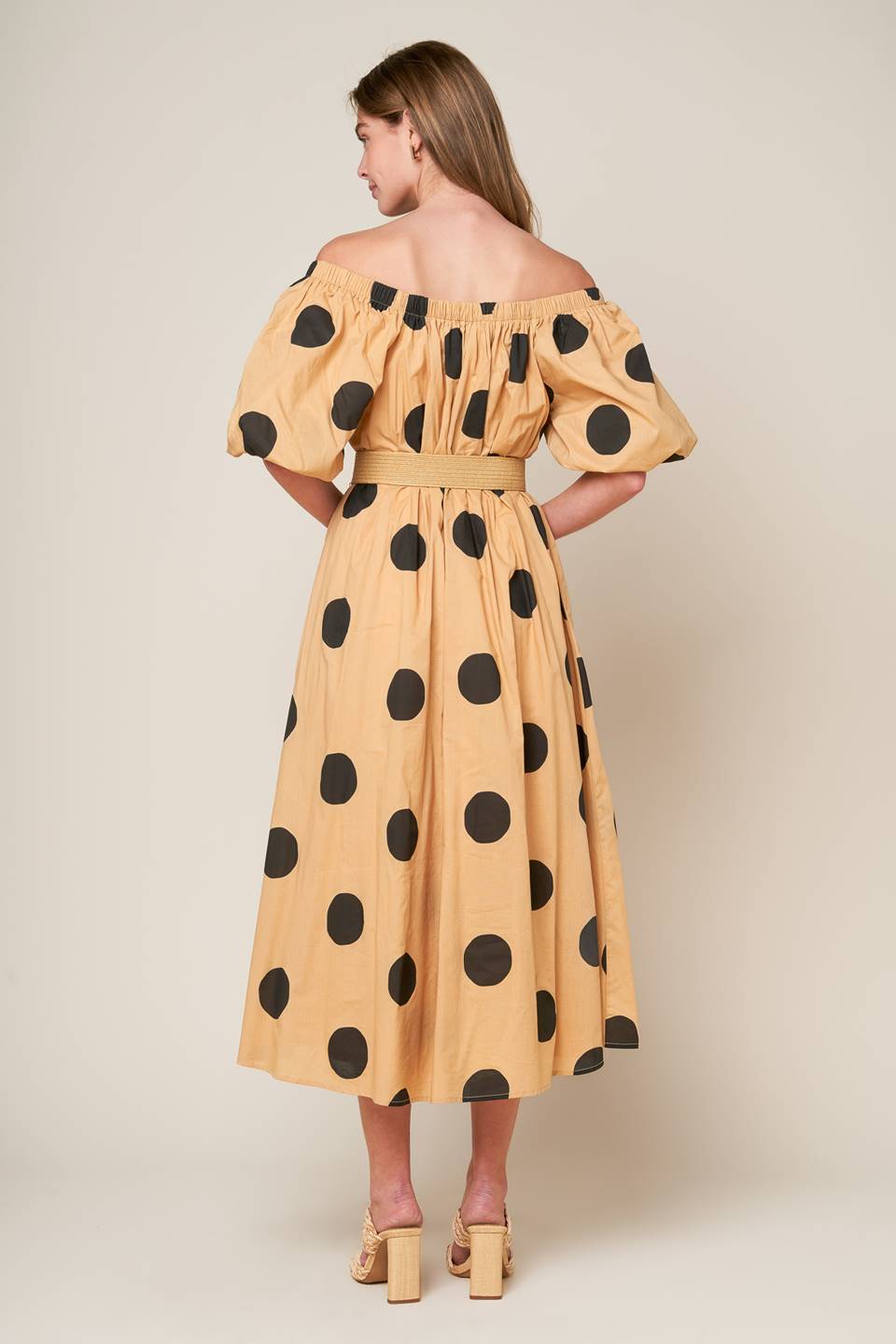 HUMMINGBIRD'S HAVEN TAUPE WOVEN MIDI DRESS