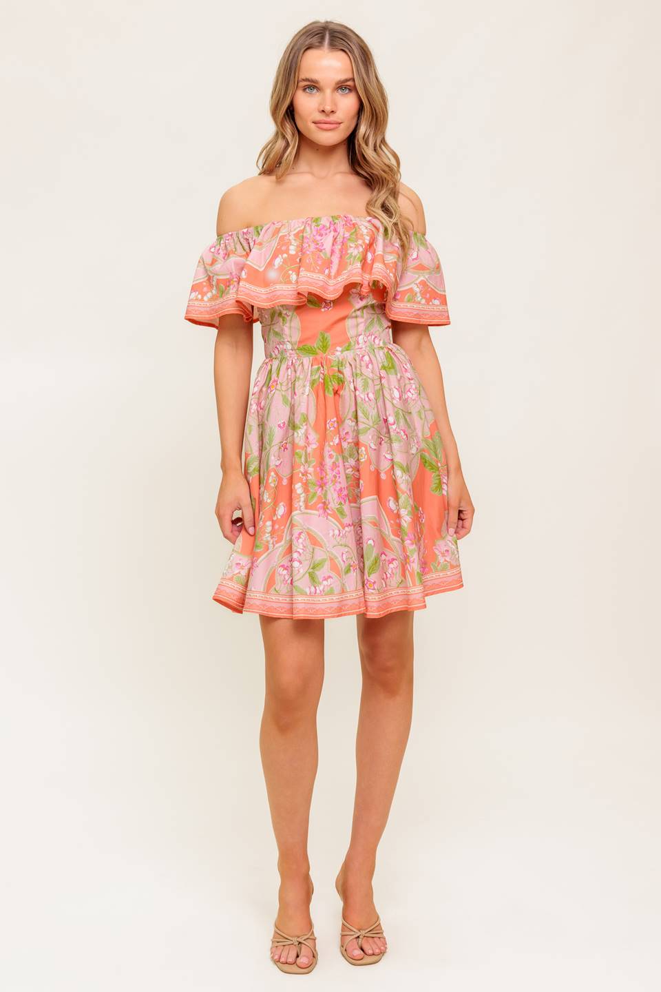 WHISPERING CORAL WOVEN MINI DRESS