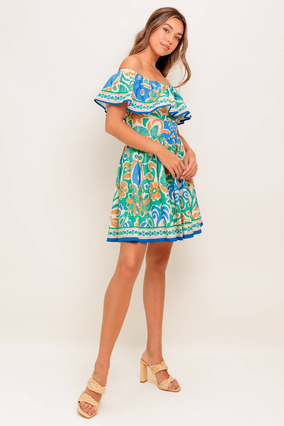 COASTAL LOVE SAGE BLUE WOVEN MINI DRESS