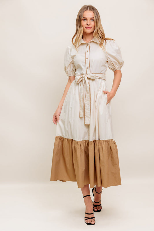 LOVELY BOUQUET COLOR BLOCKED MIDI DRESS