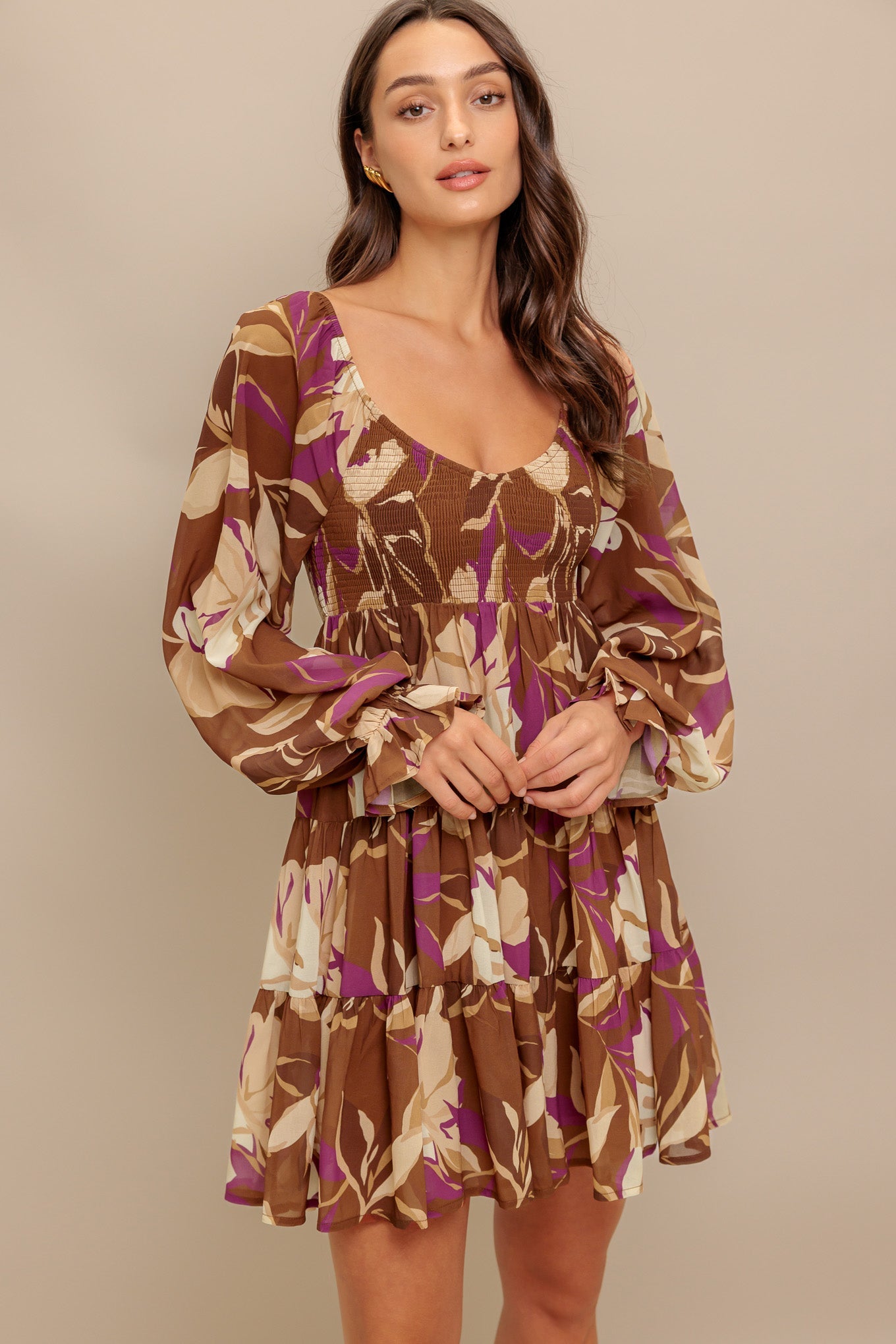 EARTHY GLOW BROWN WOVEN MINI DRESS