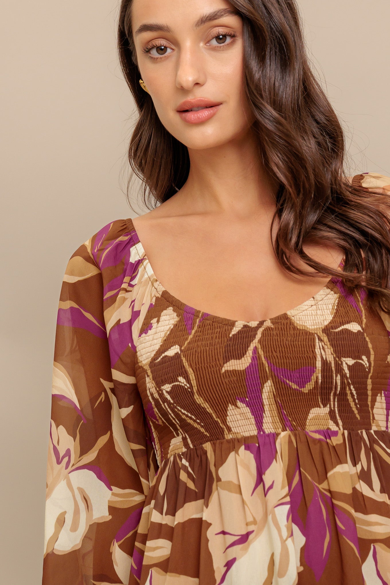 EARTHY GLOW BROWN WOVEN MINI DRESS