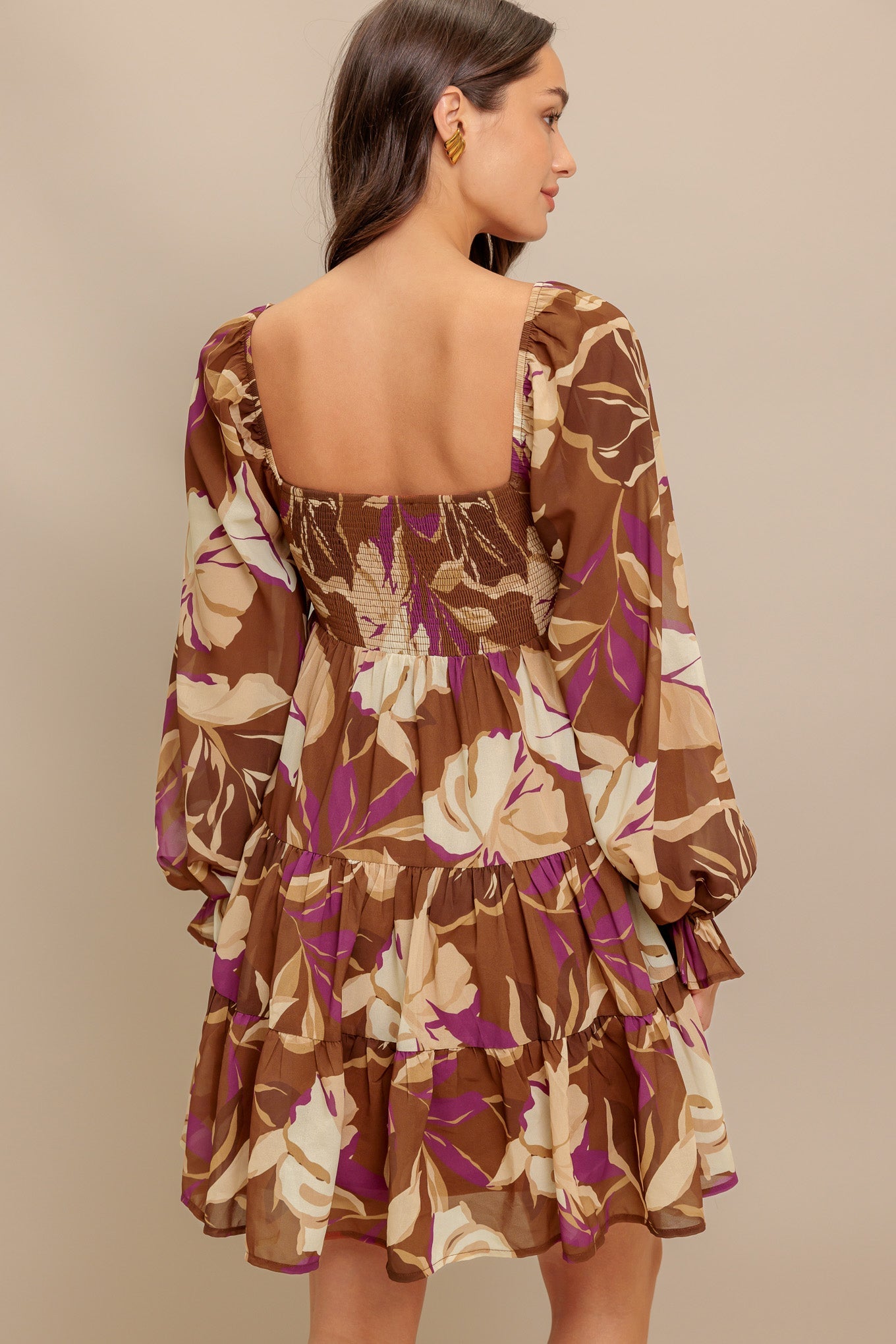 EARTHY GLOW BROWN WOVEN MINI DRESS