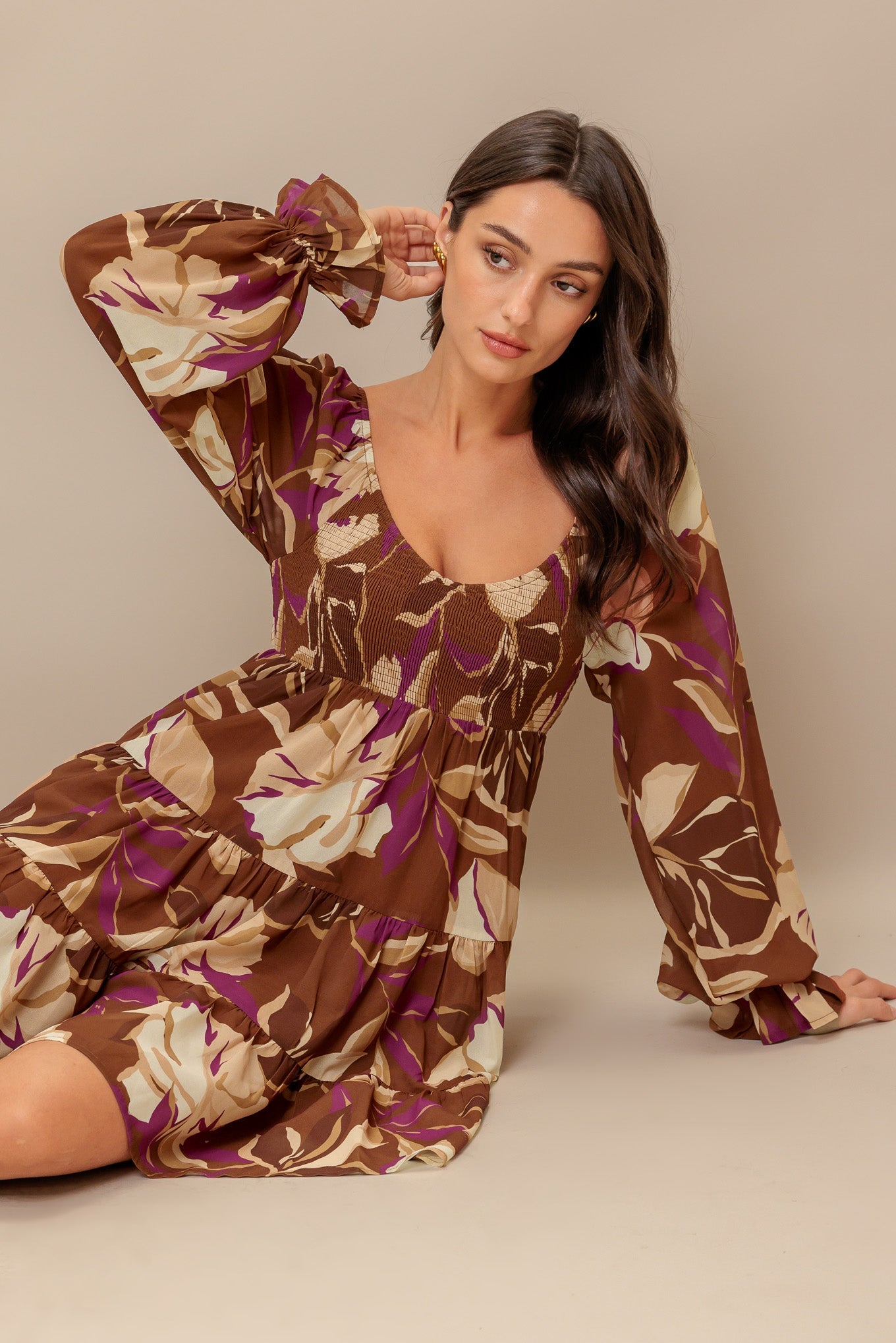 EARTHY GLOW BROWN WOVEN MINI DRESS