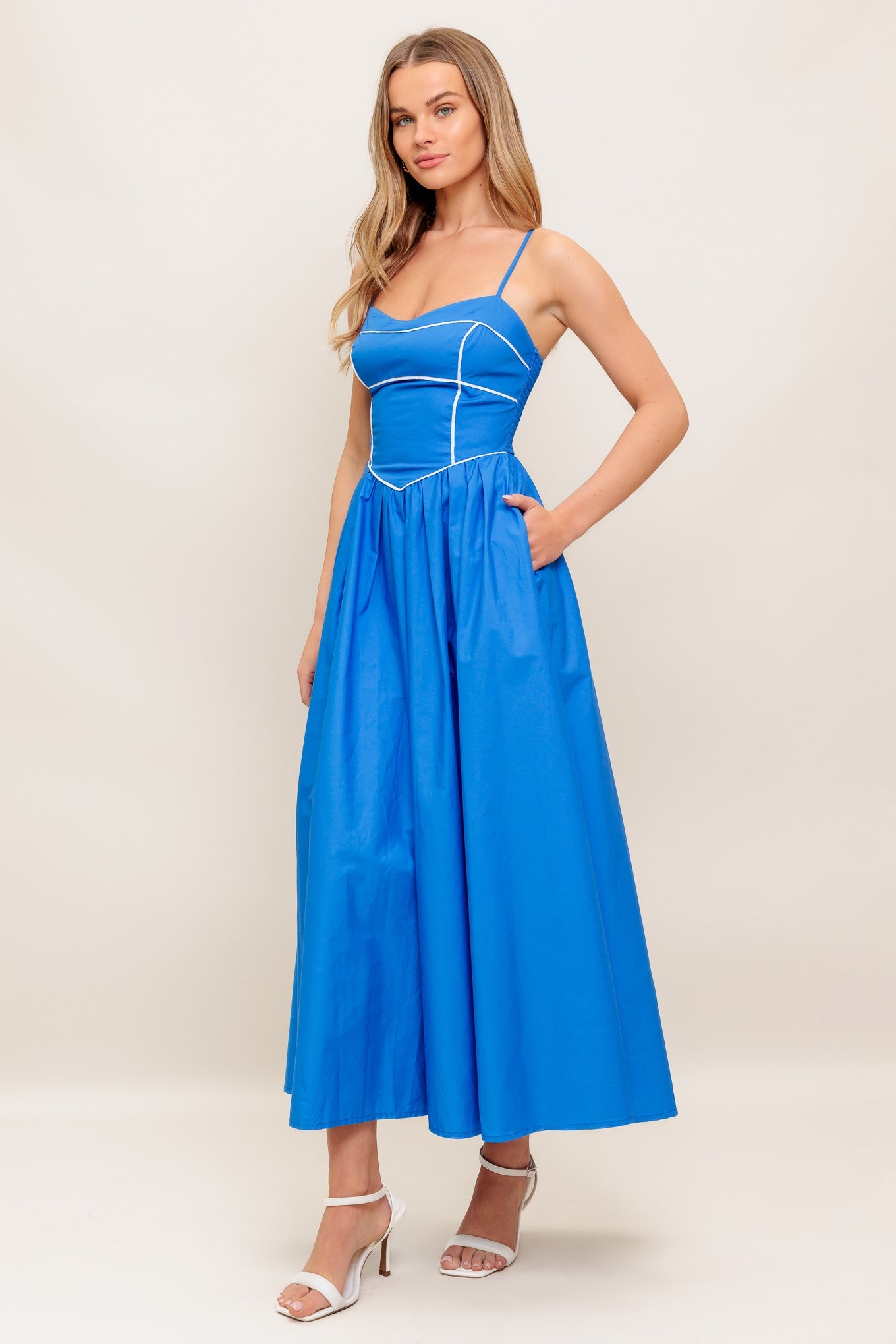 KISSABLE KNOT BLUE WOVEN MIDI DRESS