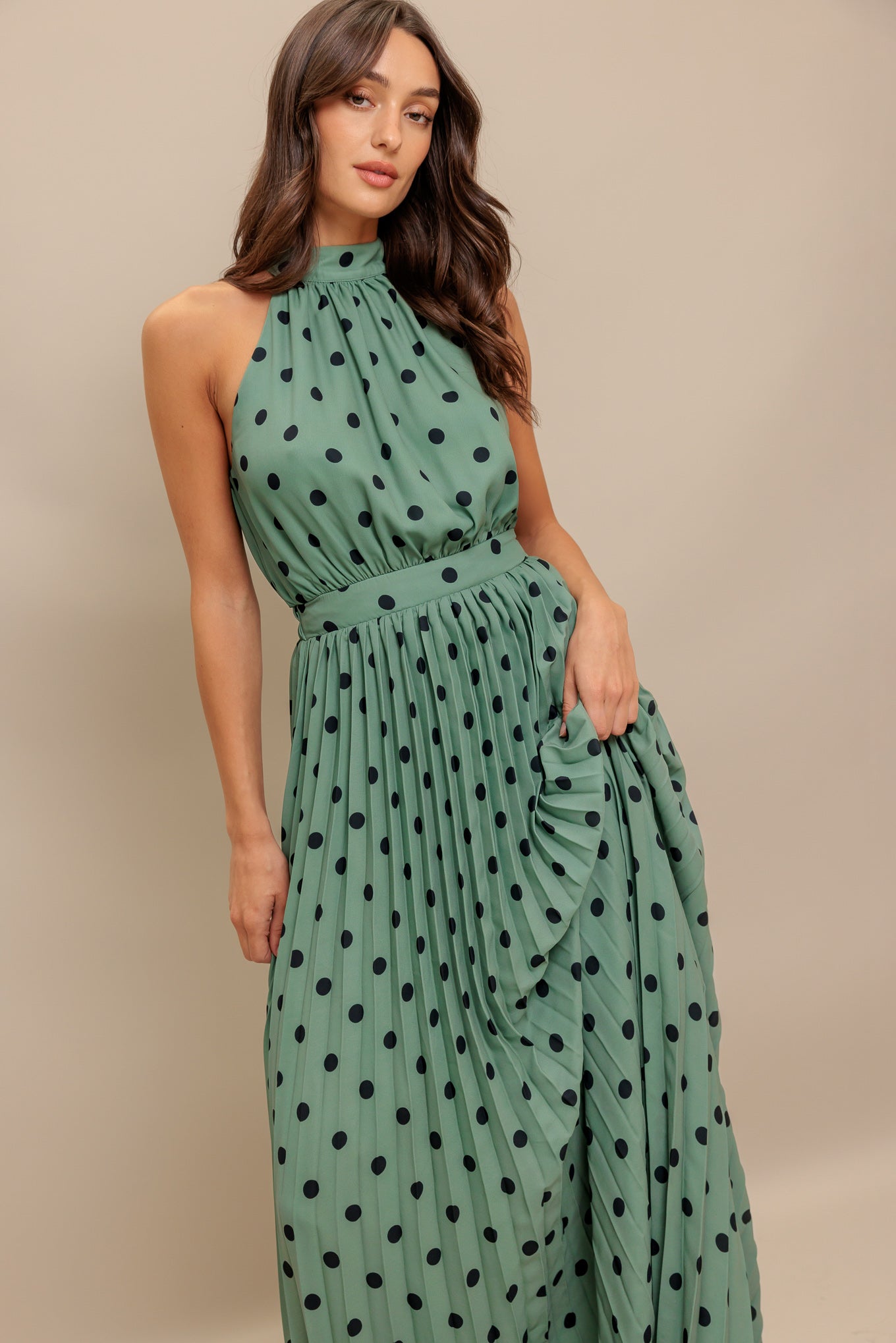 HALTER DOT GLOW WOVEN MAXI DRESS