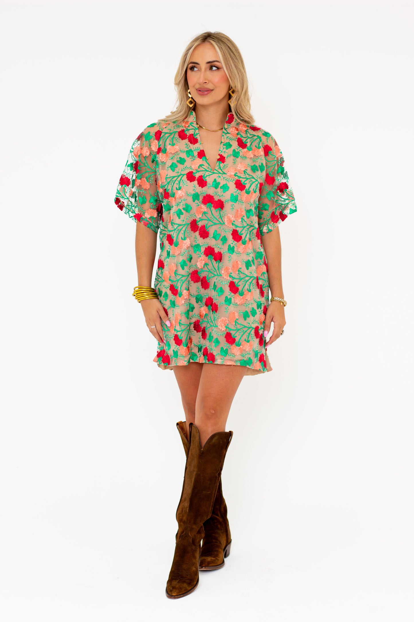 Lulu Short Sleeve Mini Caftan- Precious Coral