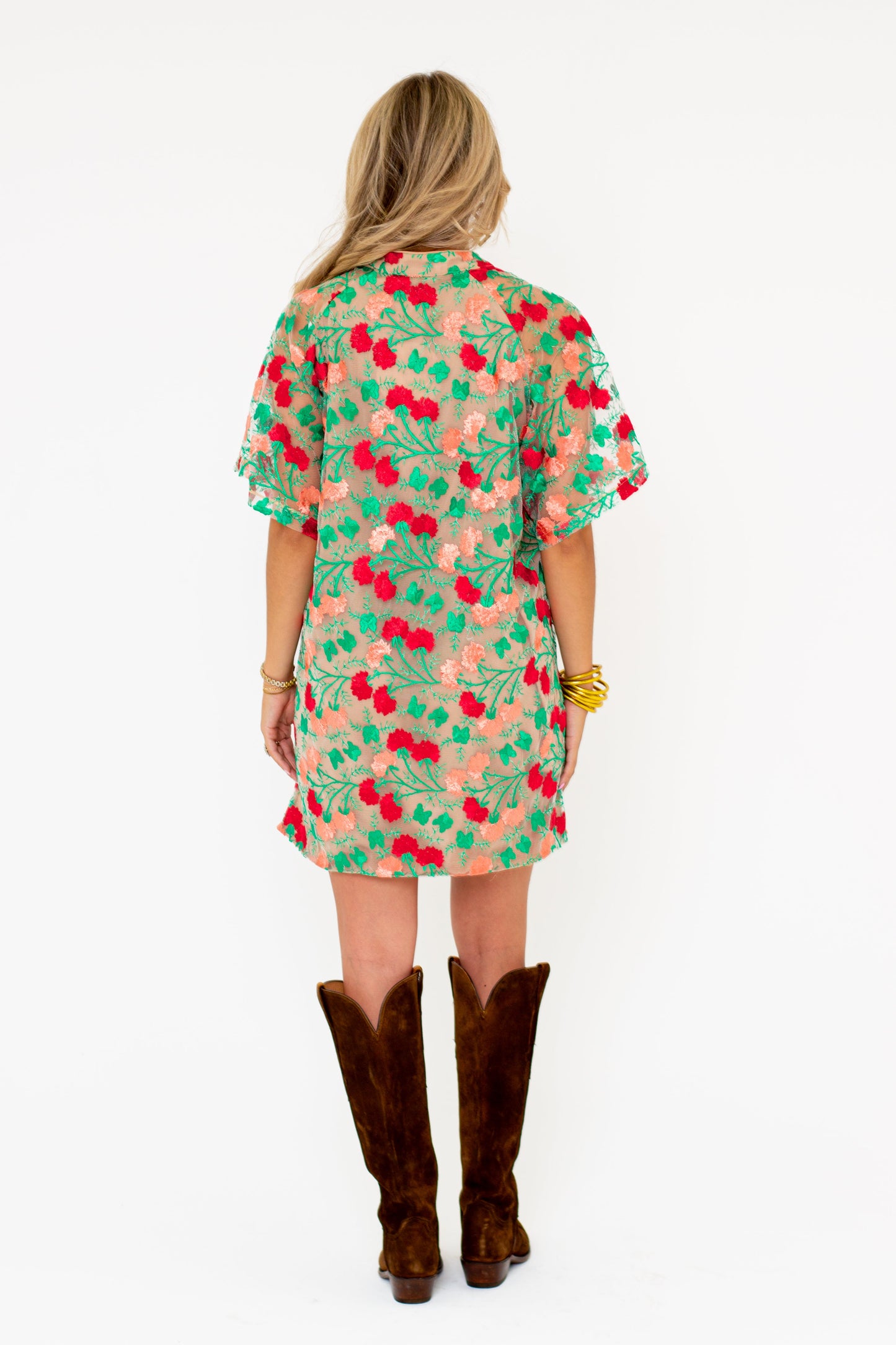 Lulu Short Sleeve Mini Caftan- Precious Coral