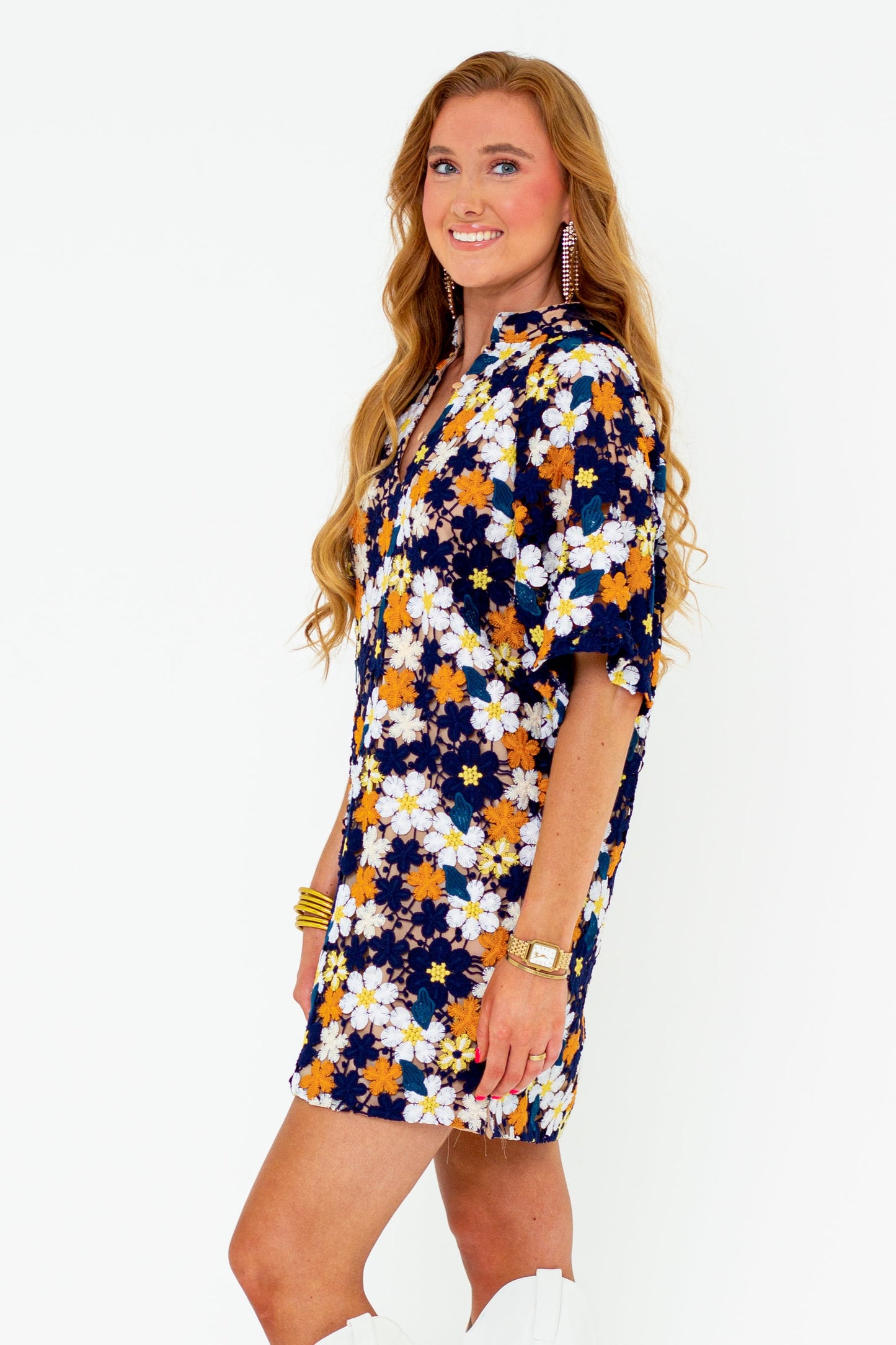 Lulu Short Sleeve Mini Caftan - Navy Blaze